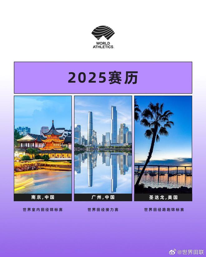 世界田联2025赛历出炉，3月南京室内世锦赛&5月广州接力赛