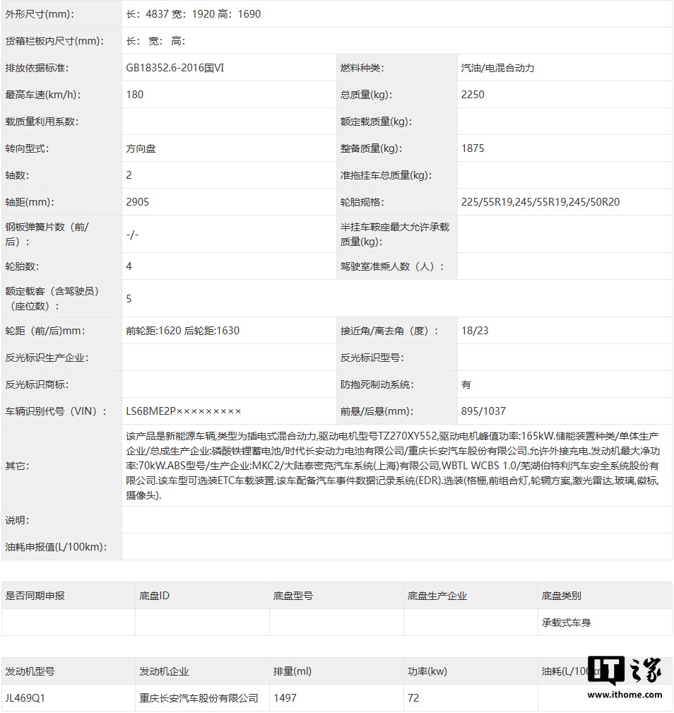 长安启源 C798 申报图公布：插电混动 SUV，可选装激光雷达