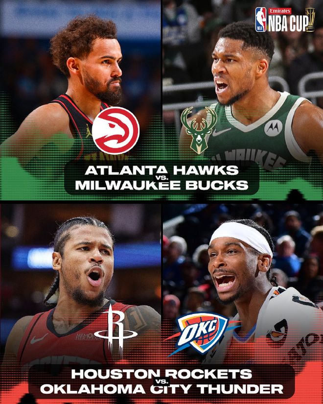 NBA杯四强对阵：西部火箭VS雷霆 东部雄鹿VS老鹰 争决赛名额