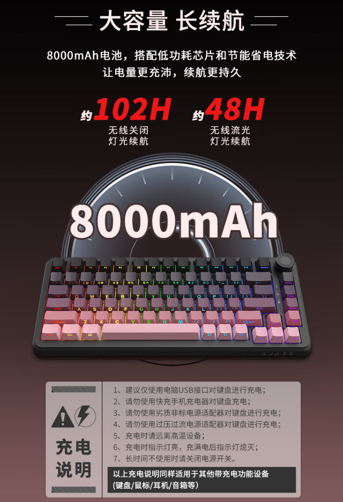 黑爵 AK820 MAX Plus 三模机械键盘上市：Gasket 结构、8000mAh 电池，179 元起  第4张