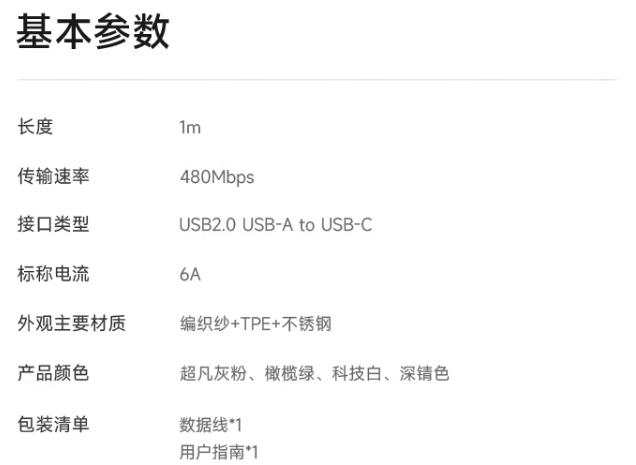 小米 6A 磁吸自收纳快充数据线上市：USB-A to USB-C 设计，59 元