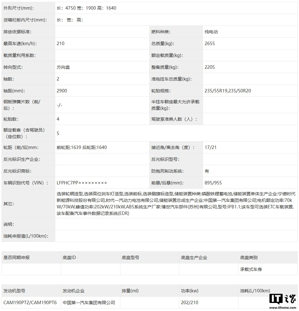 一汽红旗天工 06 纯电 SUV 申报图公布，提供双电机四驱版