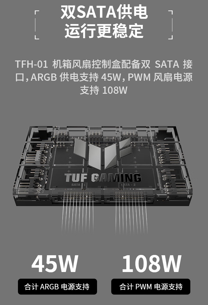 华硕推出“TUF Gaming TFH-01 ARGB”6 风扇集线器：透明外观，99 元