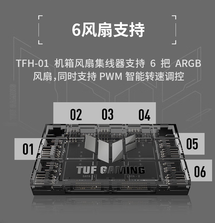 华硕推出“TUF Gaming TFH-01 ARGB”6 风扇集线器：透明外观，99 元