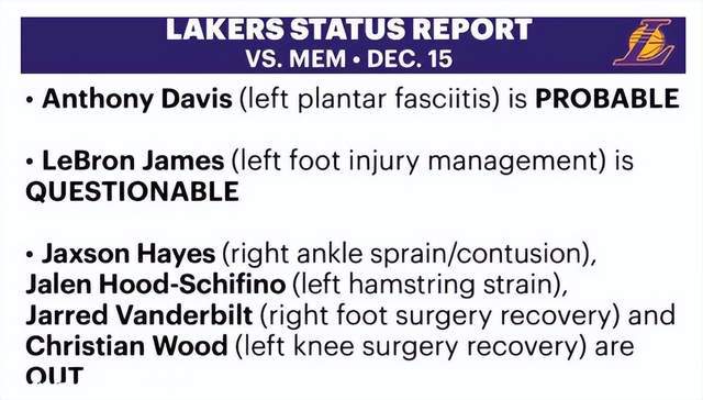 詹姆斯有望复出！湖人官宣伤情：戴维斯带伤挑战西区第二！