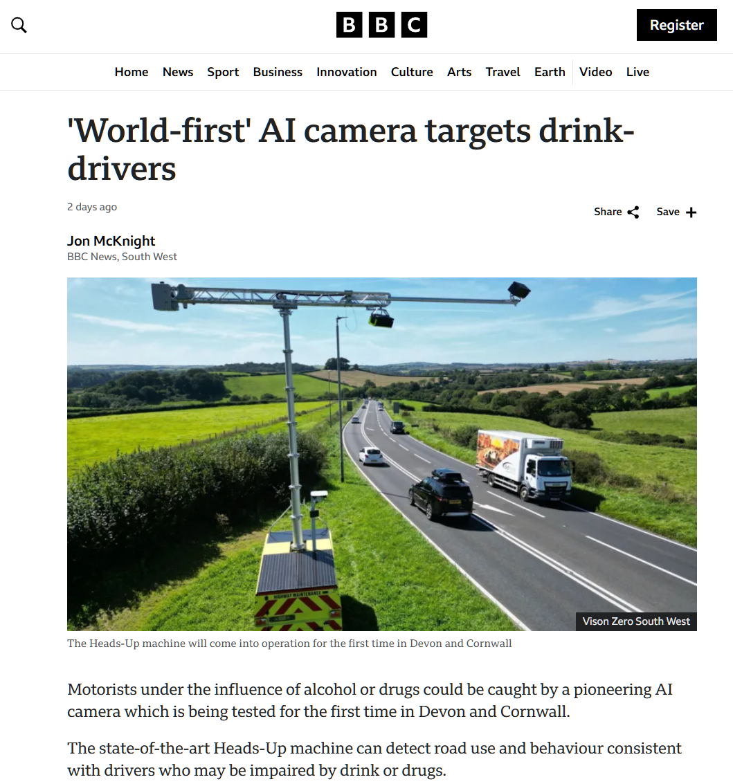 英国测试 AI 摄像头抓酒驾：可通过驾车行为和道路使用情况判断