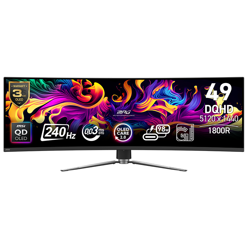 微星 49 英寸 MPG 491CQPX QD-OLED 显示器开售：三星面板、240Hz 高刷，6499 元