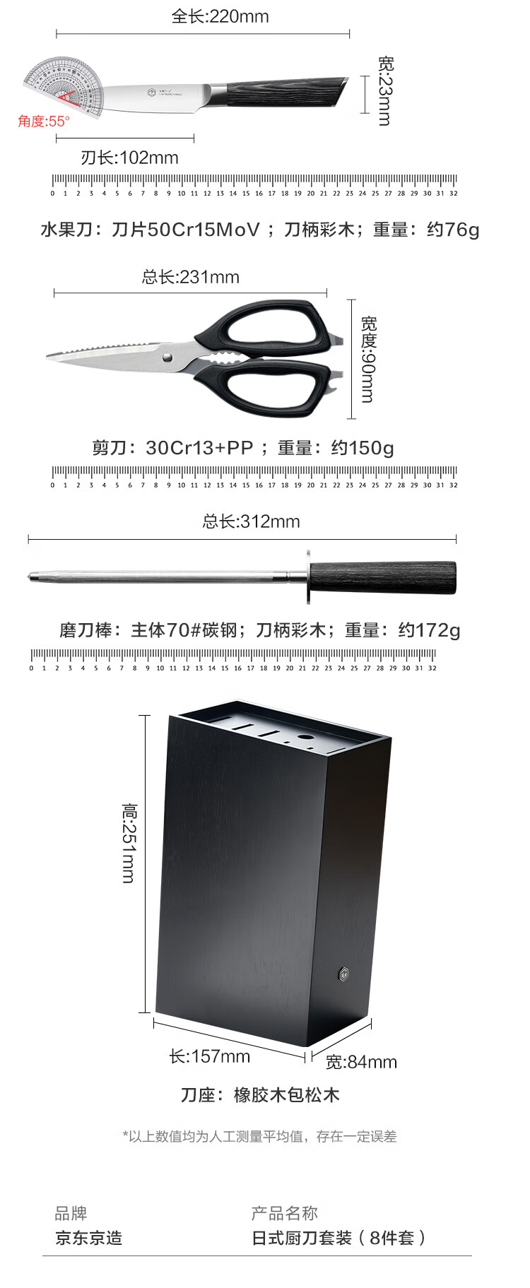 549 元 → 88 元：京东京造 90Cr18 钢刀 1.6 折补贴新低（8 件套组）  第10张