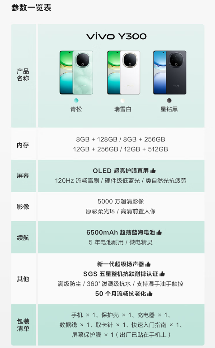 vivo Y300 手机 8+256 版本限量开售：天玑 6300、后置扬声器设计，首发 1499 元  第9张