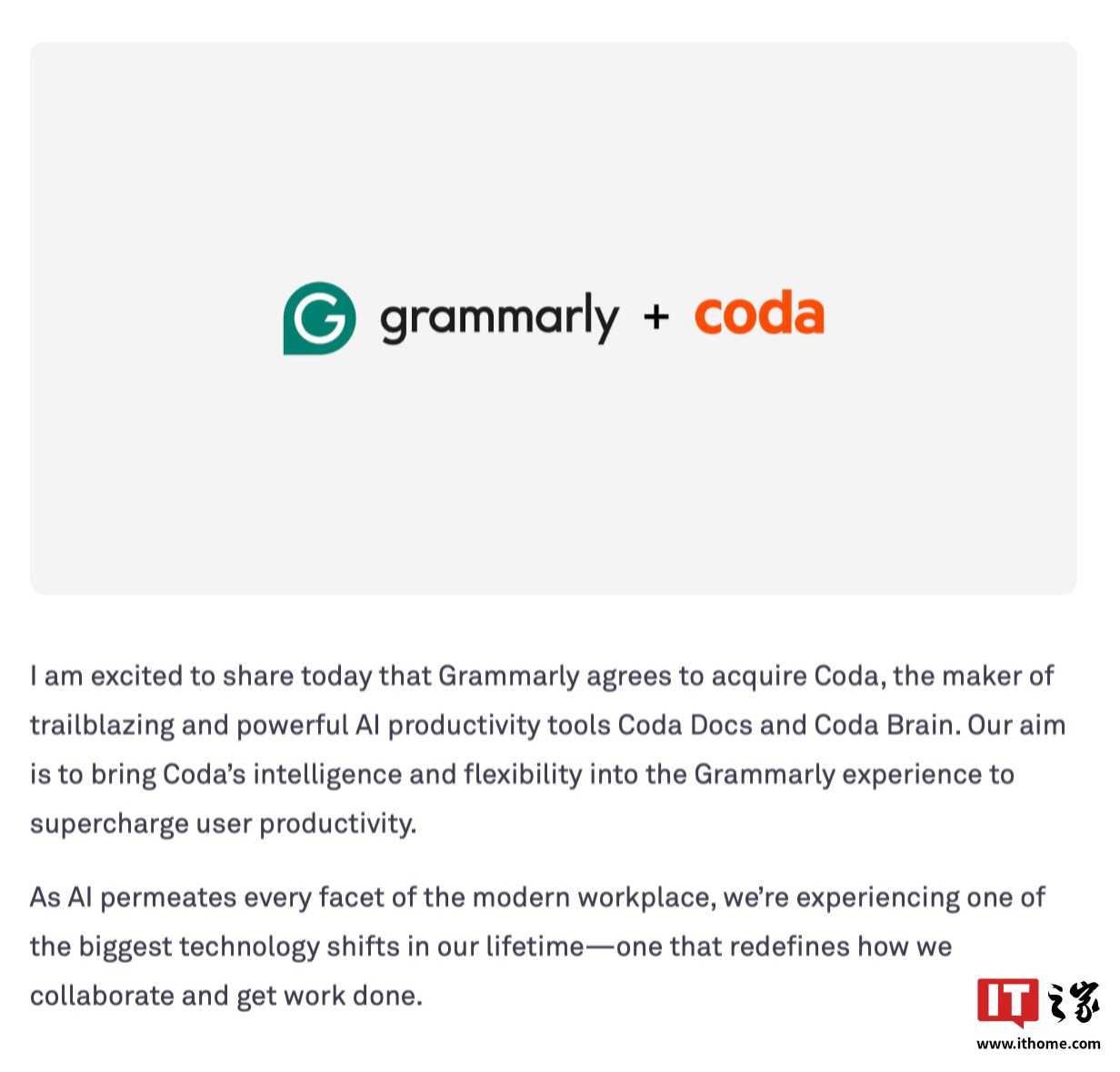 Grammarly 收购 AI 公司 Coda，将为企业推出大模型 LLM 助手 / 语法检查工具