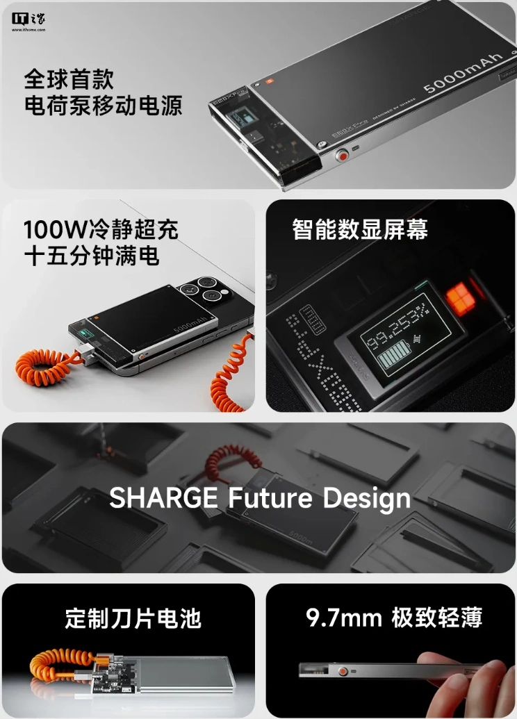 闪极发布“全球首款电荷泵移动电源”：5000mAh + 100W，首发价 399 元