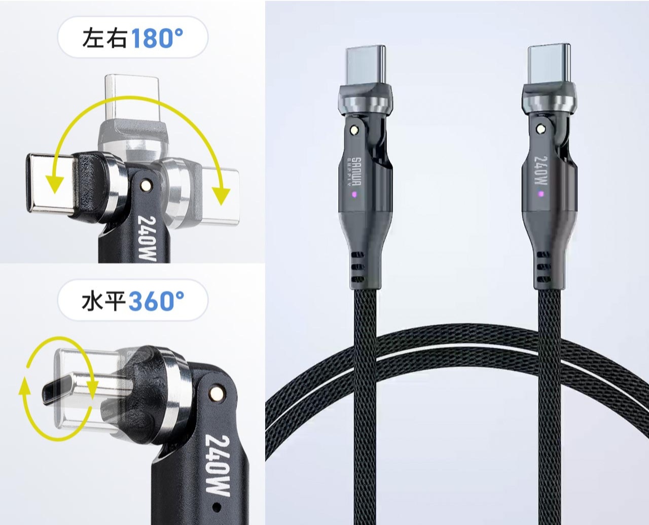 日本三和推出插头可 360° 旋转的 USB-C 数据线