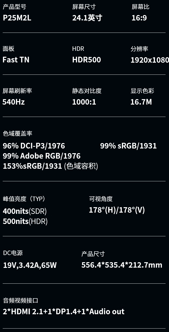 泰坦军团推出“P25M2L”24 英寸显示器：1080P 540Hz 带机械臂，5499 元