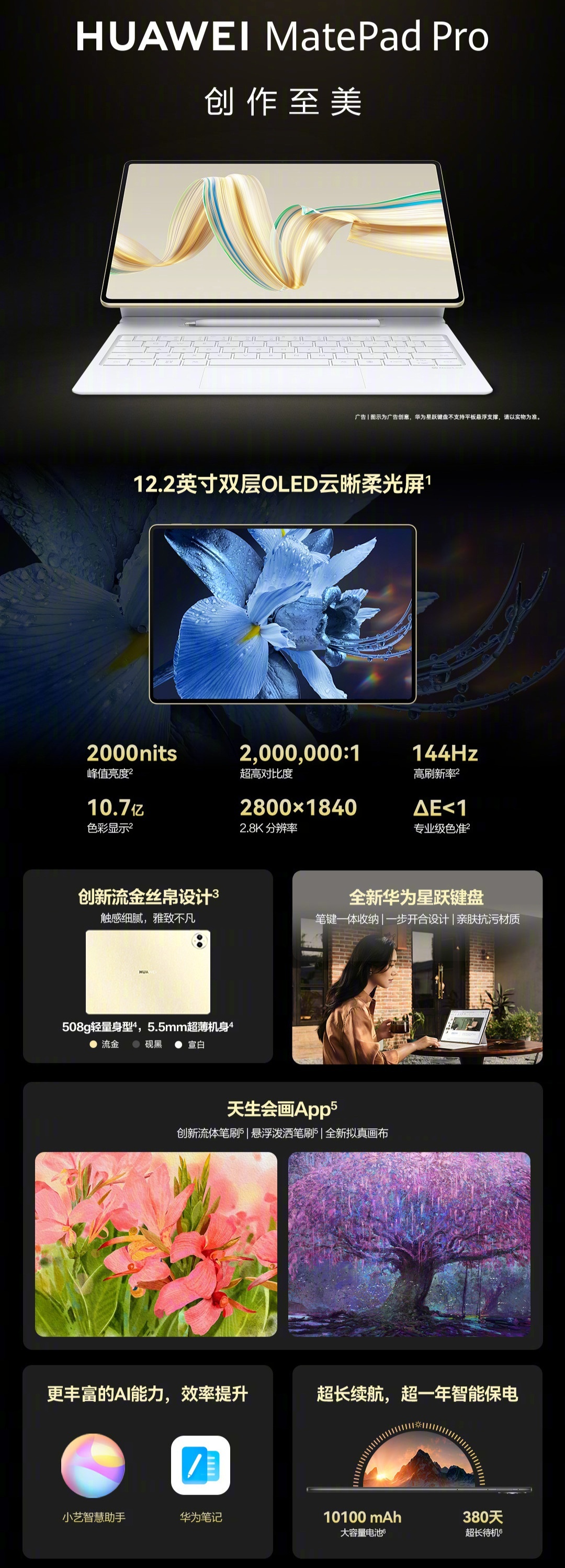 华为 MatePad Pro 12.2 英寸平板开启优惠活动：2.8K 144Hz 双层 OLED 屏 + 10100mAh 电池，3799 元起