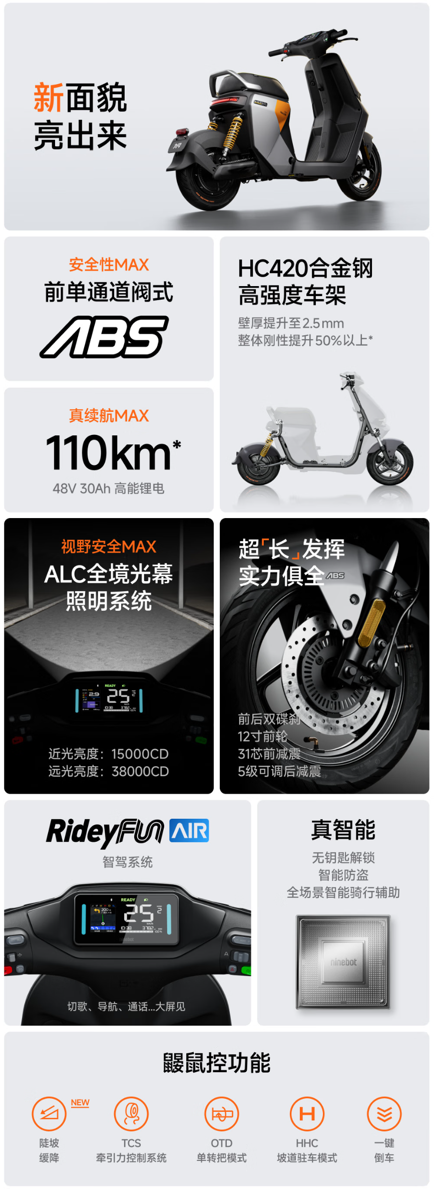 九号电动车三款新品亮相：M3 95c MAX、F2z 110 MAX、Fz 下周发布  第6张