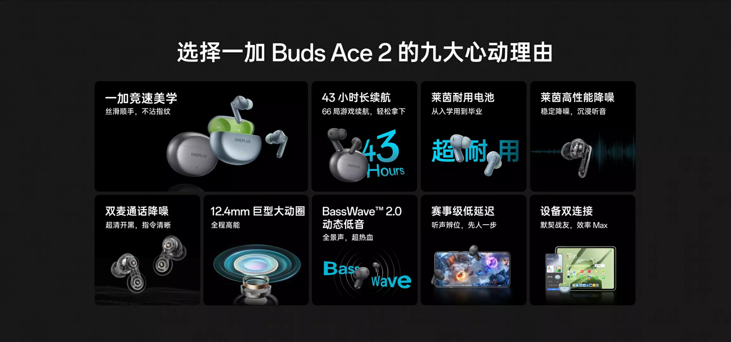 一加 Buds Ace 2 无线耳机发布：莱茵电池耐用认证、12.4mm 动圈，售价 169 元  第10张