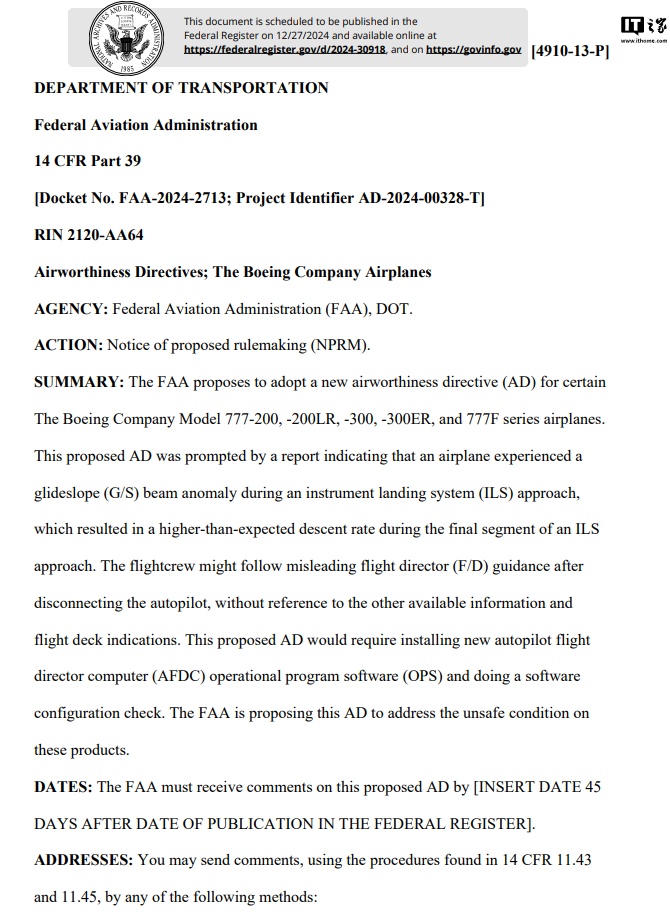 波音 777 再次出现隐患，美国 FAA 发布最新适航指令