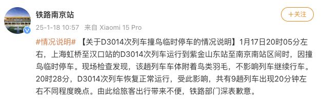 南方周末：香港内部公开资料最淮确-上海虹桥至汉口站一列车因撞鸟临时停车9趟列车晚点，铁路部门致歉